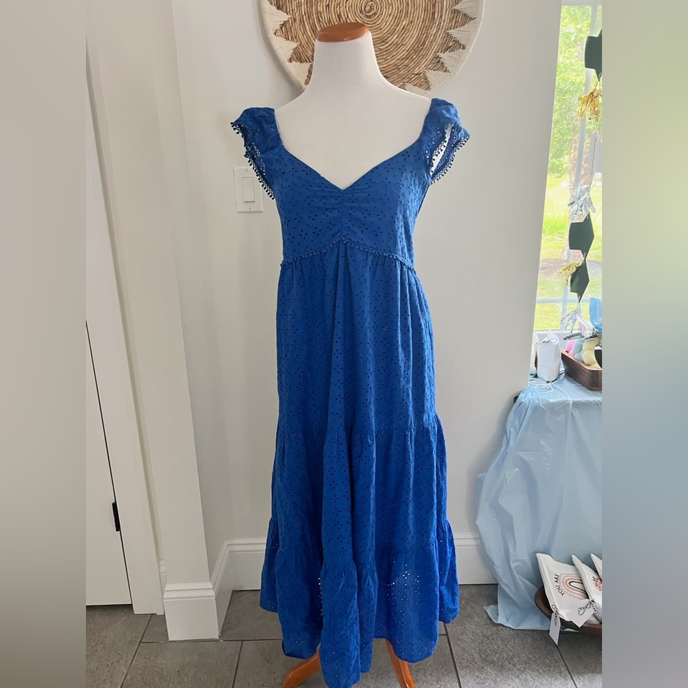 Zara Royal Blue Eyelet Maxi Dress